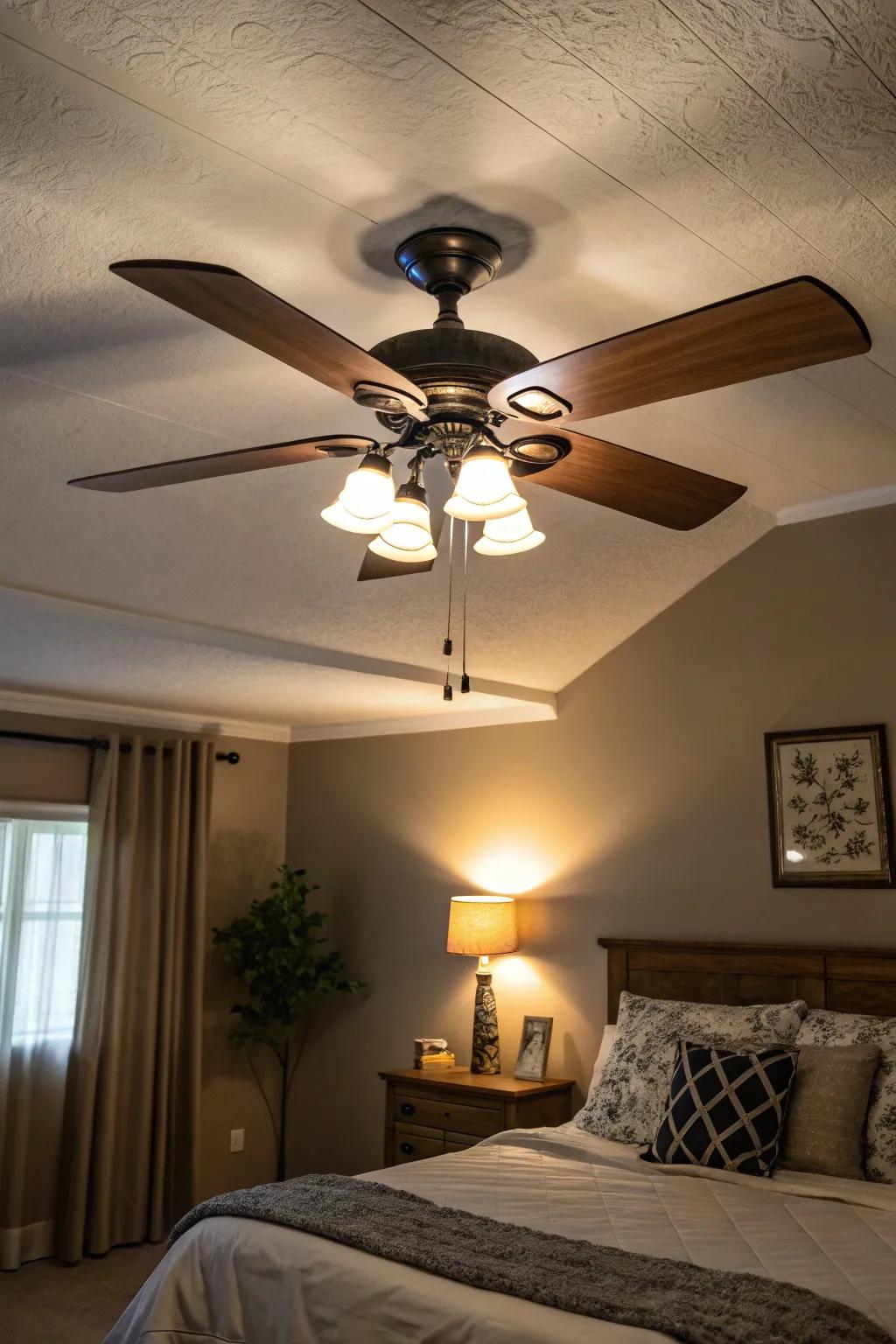 Ceiling fans with lighting for comfort and utility.