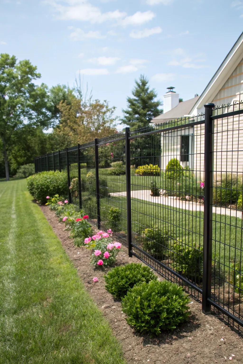 Achieve elegance on a budget with a black wire fence.