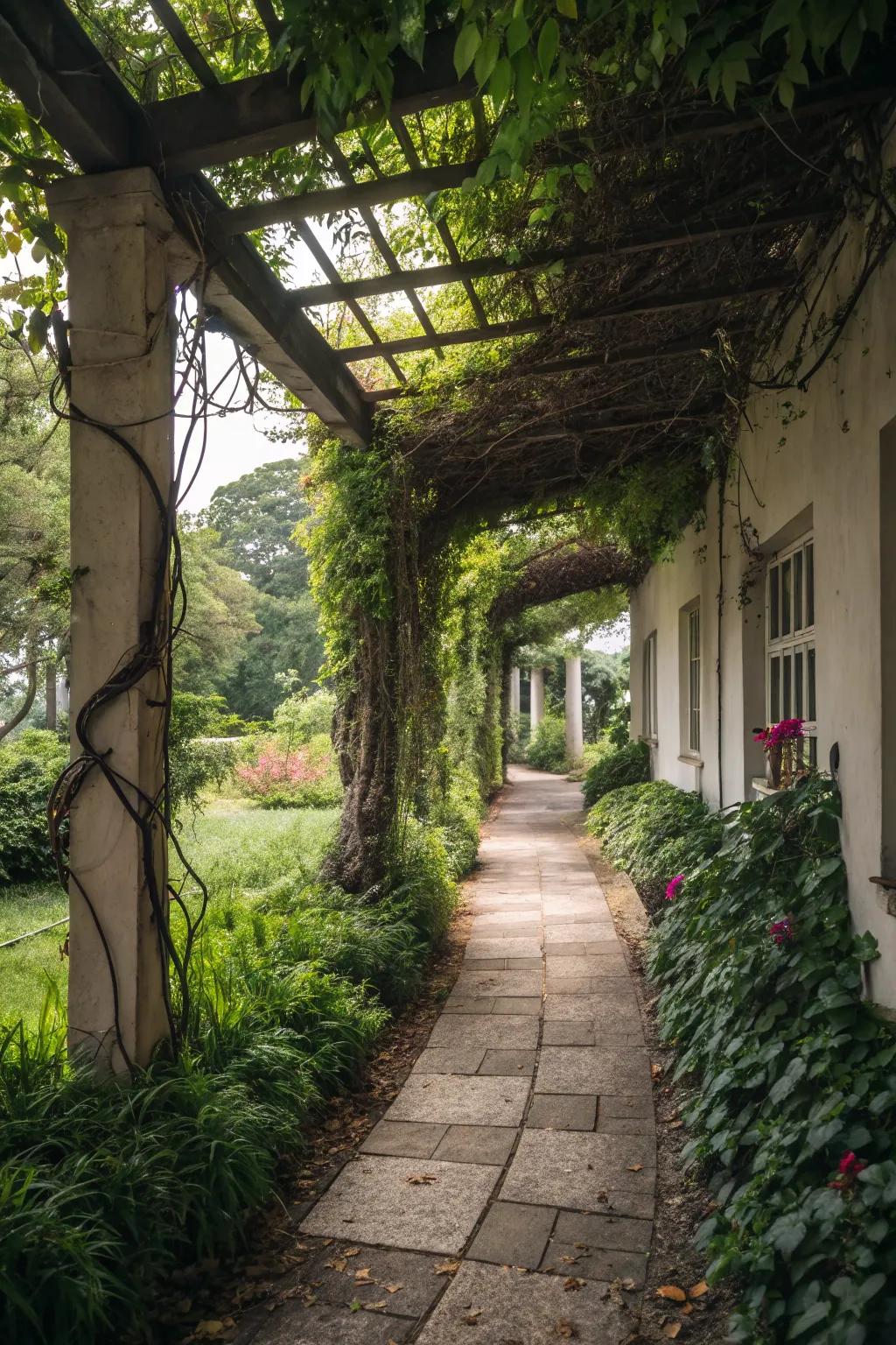 A secret garden path breezeway that invites discovery and wonder.