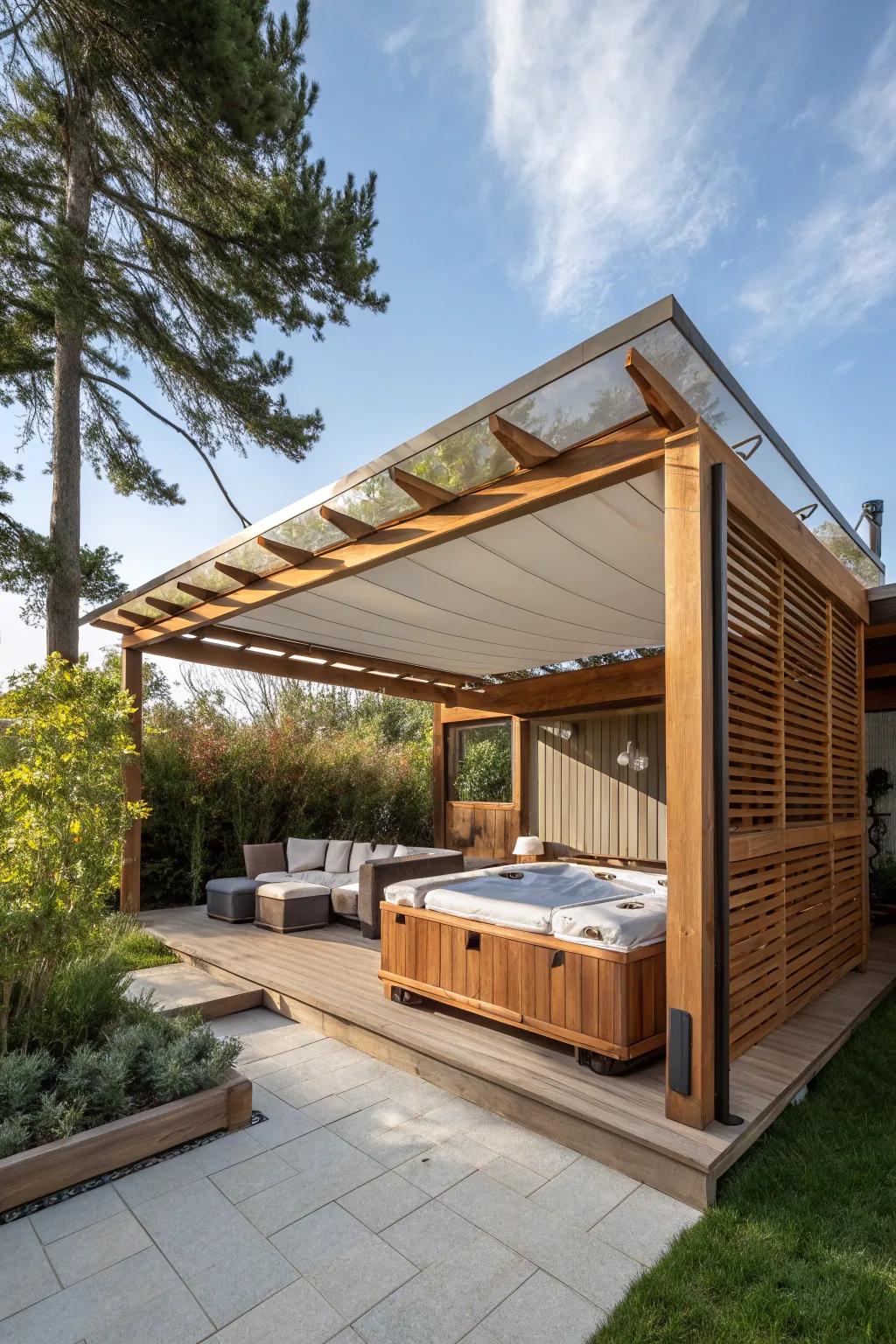 A versatile retractable cabana for adaptable outdoor living.