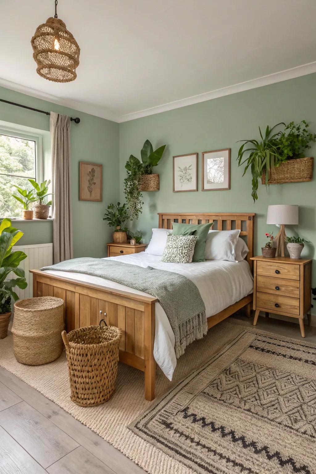 Sage green walls bring peace and tranquility indoors.