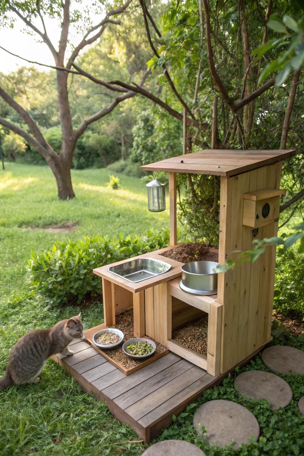 Choose sustainability with an eco-friendly cat feeding station.