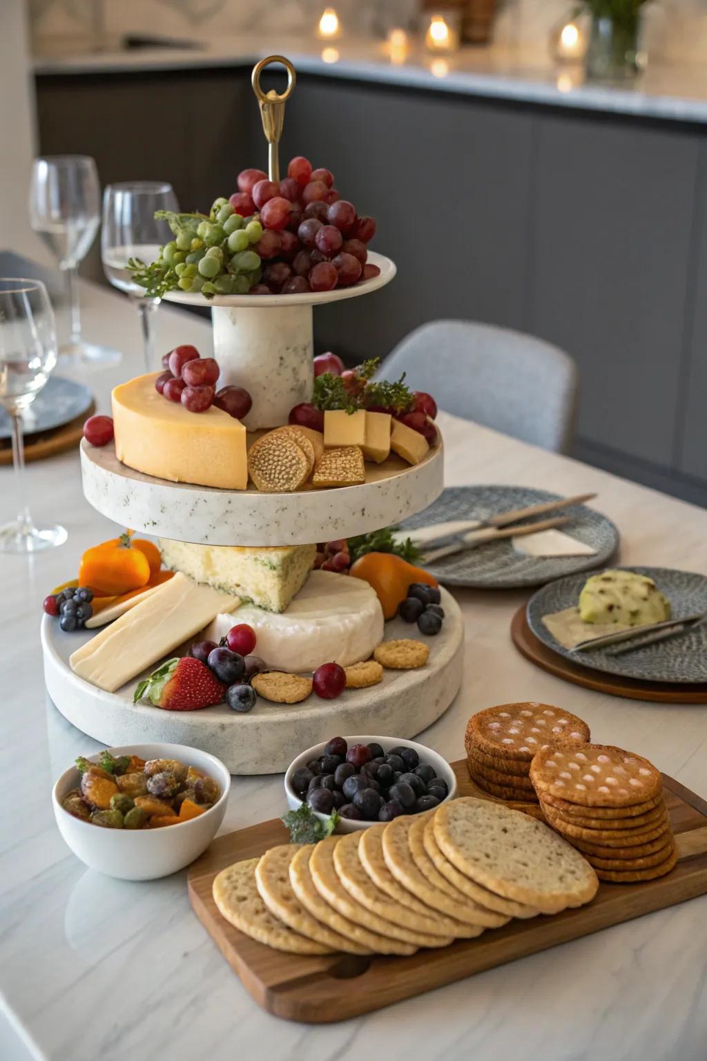 A cheese board designed with dimensionality.