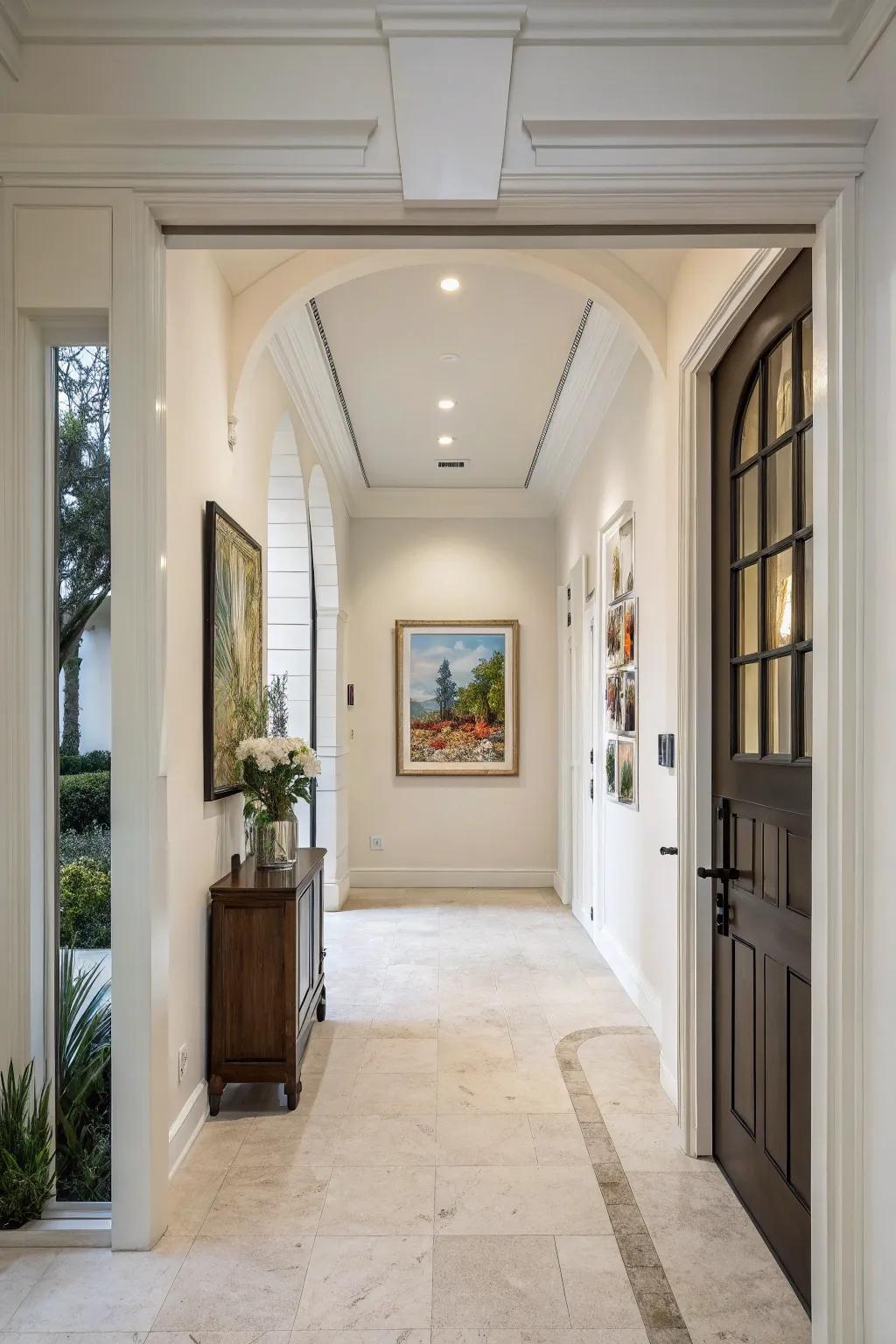 Negative space enhances the impact of statement pieces in entryways.