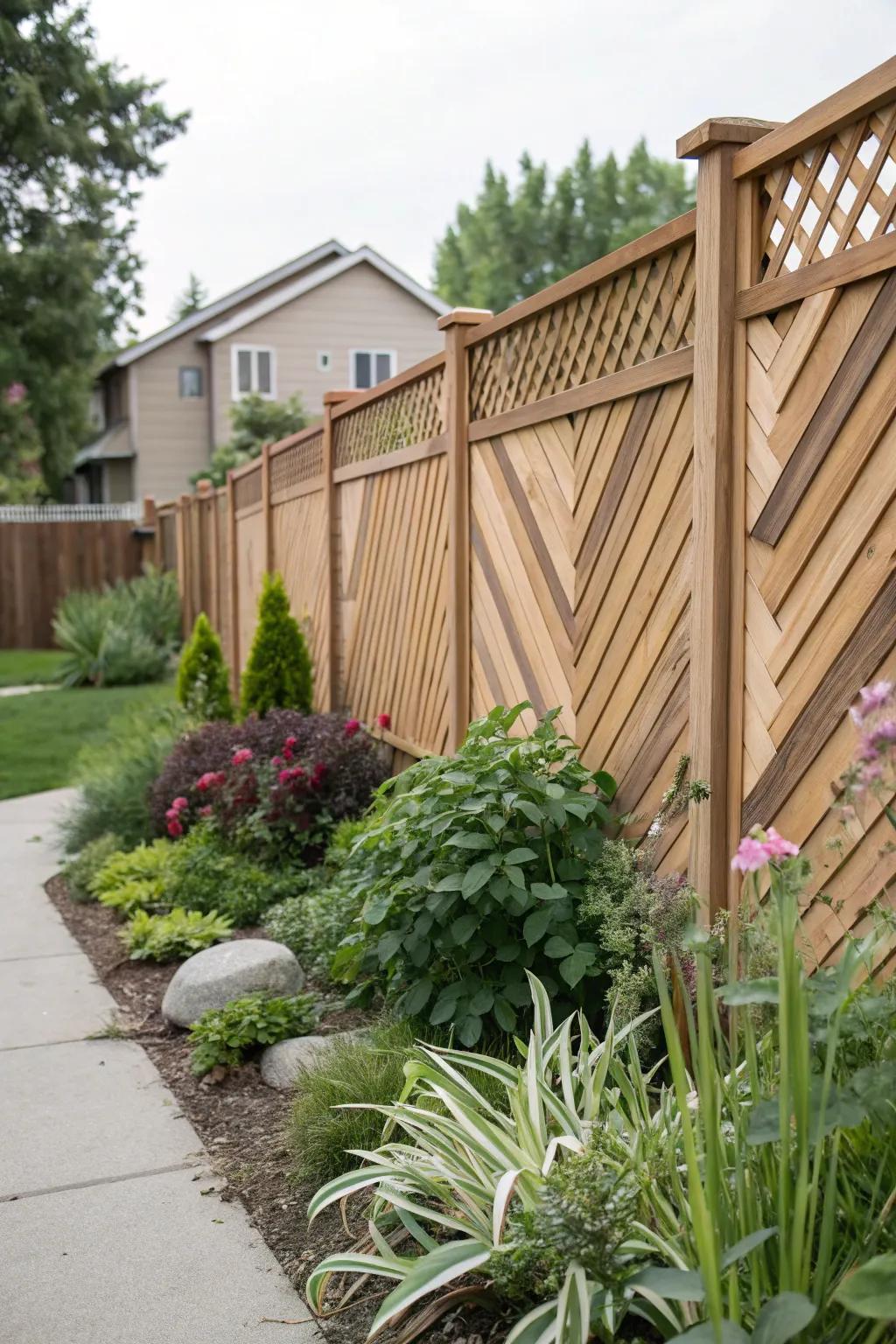 Diagonal designs add a dynamic twist to fencing.