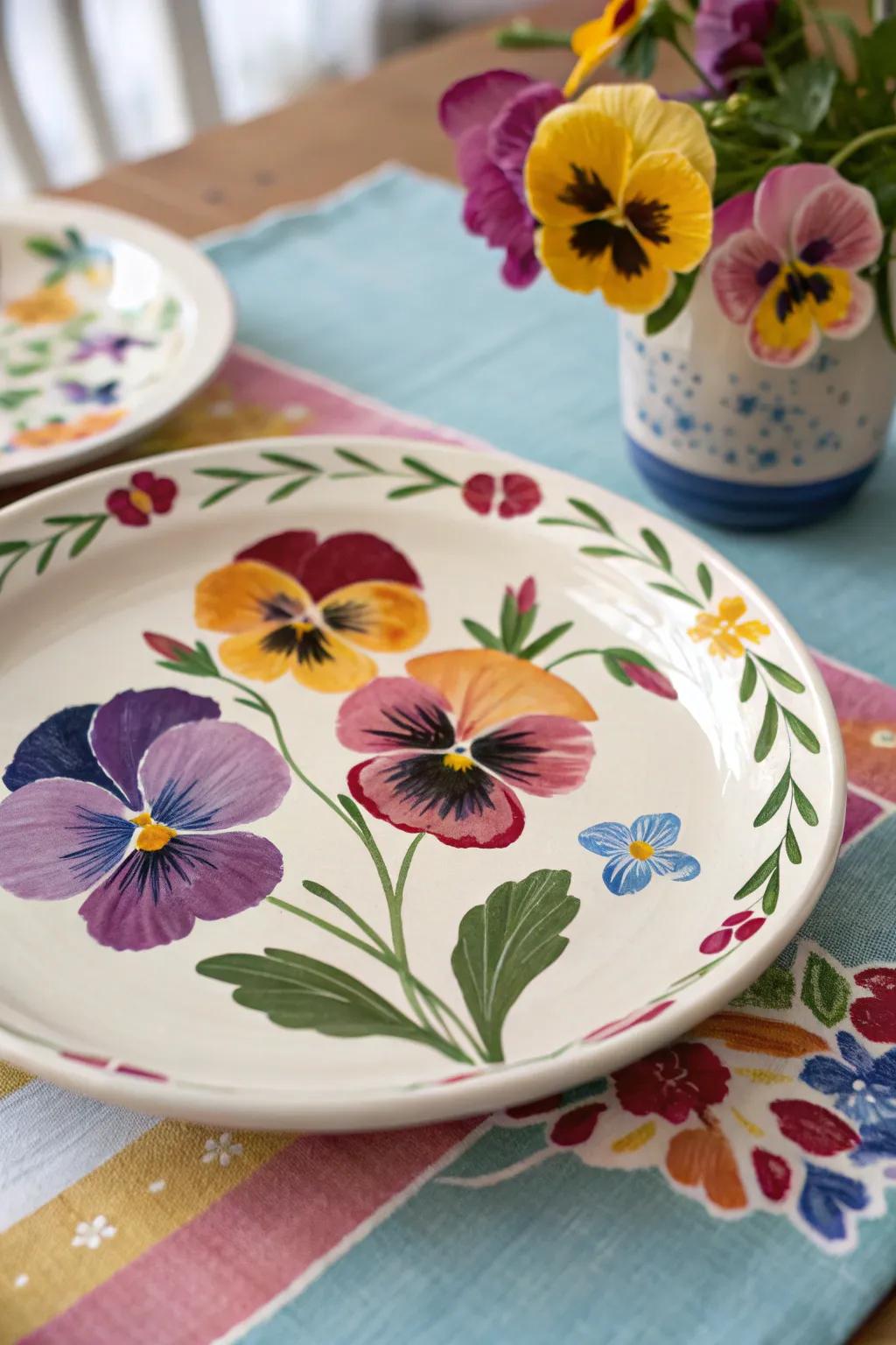 Playful pansies bring a lively and charming touch to your plates.