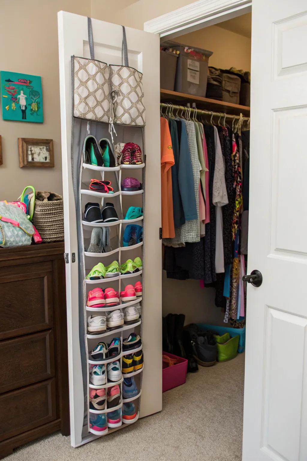 Over-the-door organizers maximize unused space.