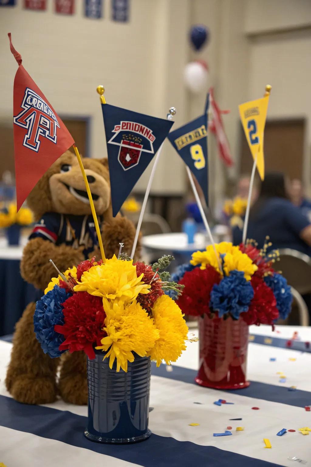 Pride on display: Centerpieces that celebrate school spirit and achievement.