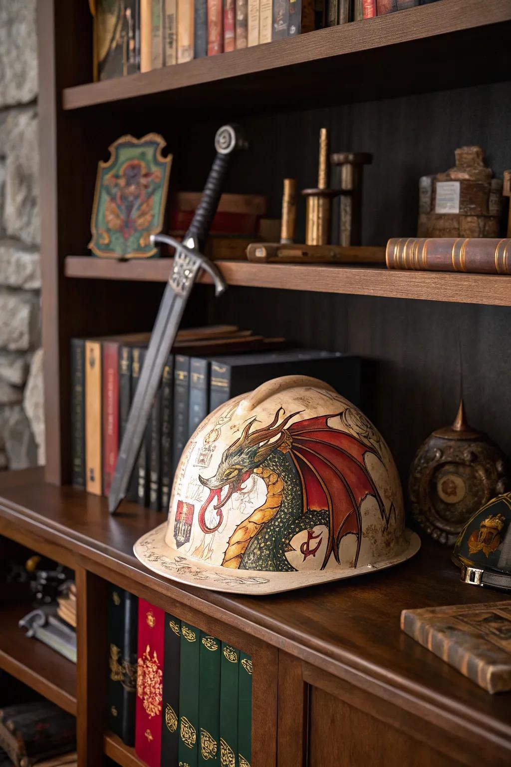 A hard hat with an enchanting fantasy design.