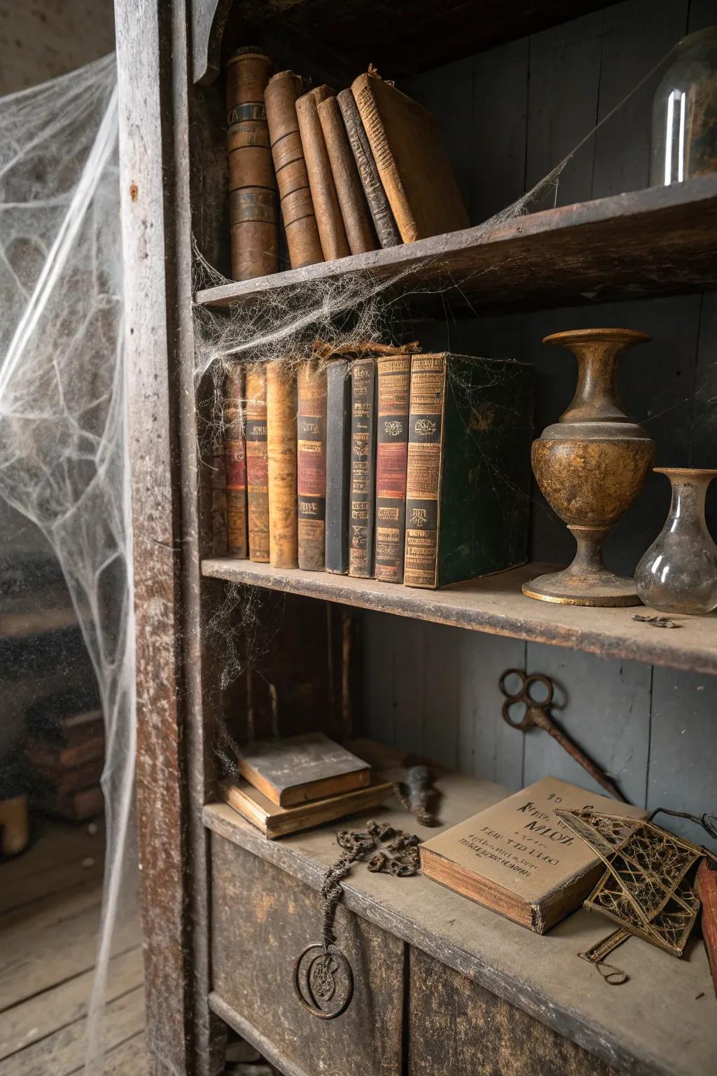 Convert your bookshelf into a haunted library showcasing creepy volumes and artifacts.