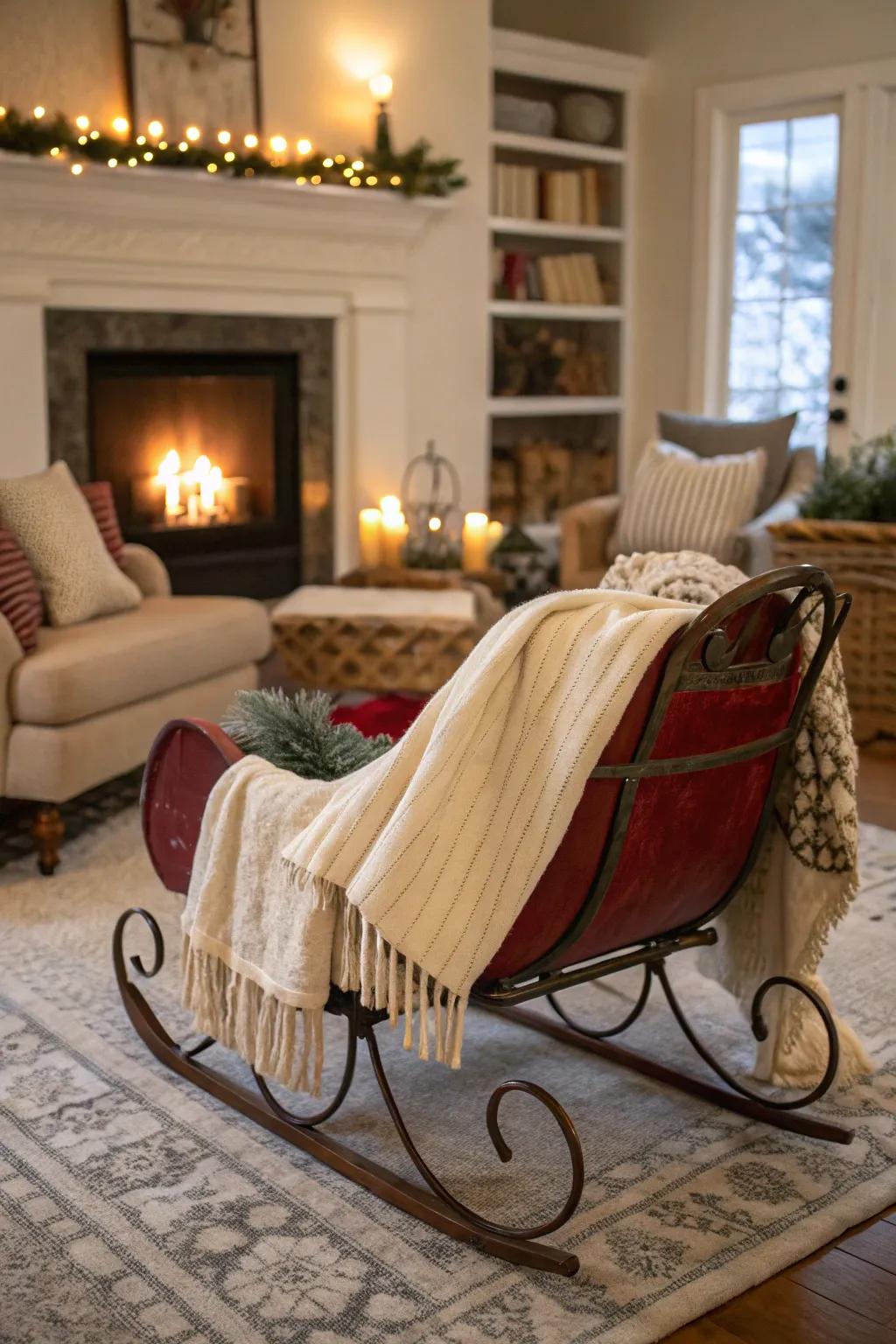 A cozy sled layered with warm textiles