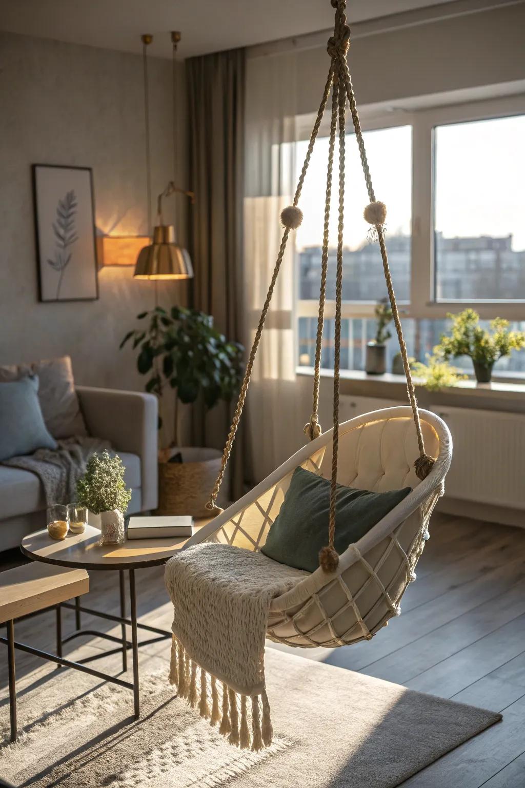 Add a playful touch with a hanging chair in your corner.