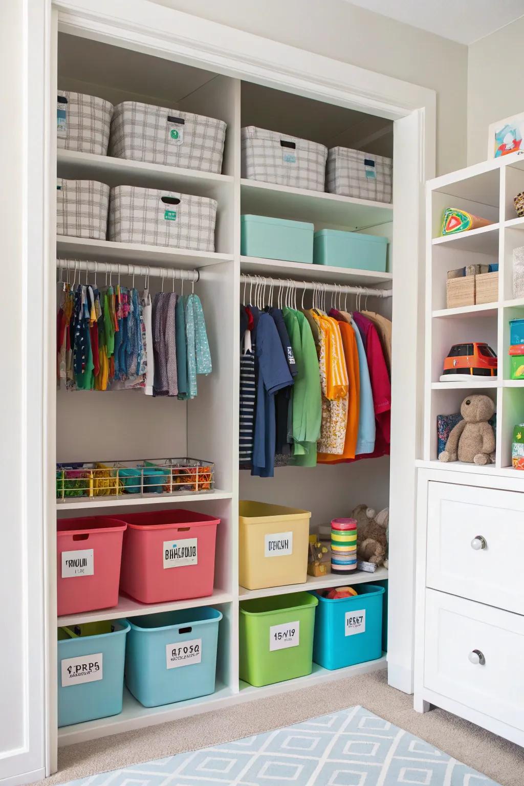 Marked holding units keep order in a child's room.