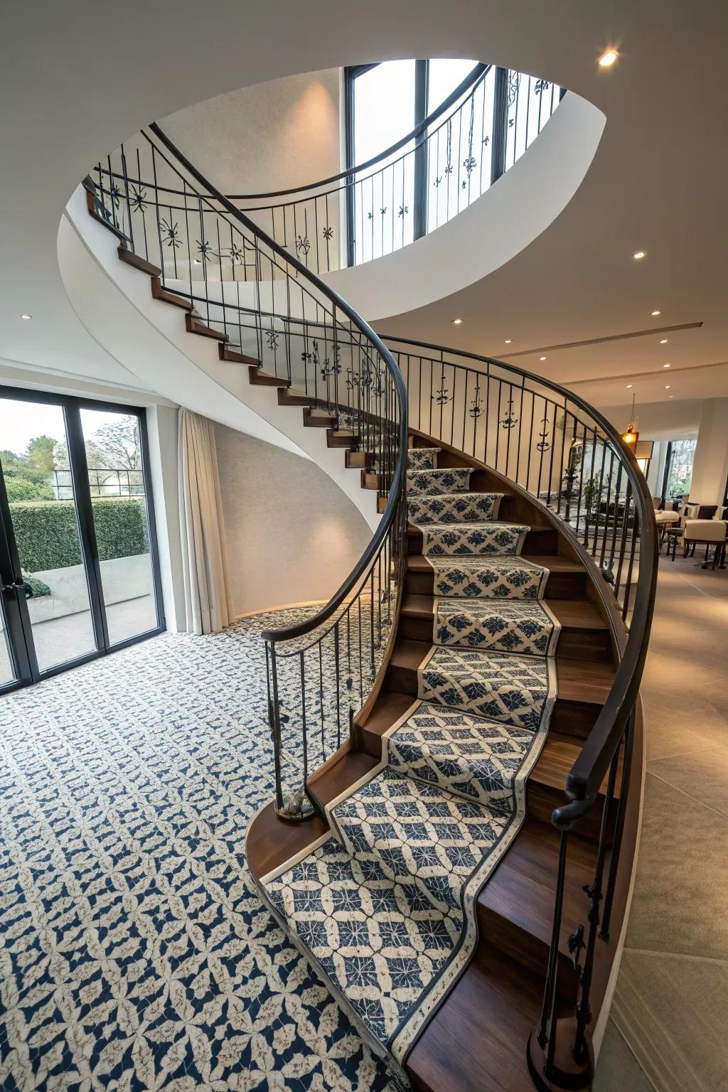 Incorporate elegance using a space-conserving spiral staircase.