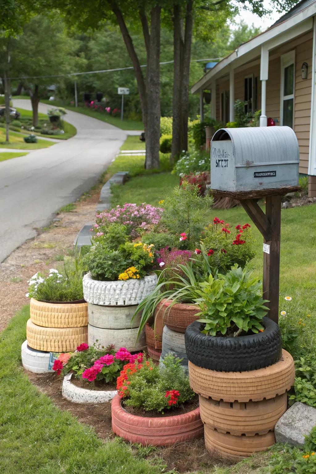 Be eco-friendly by using recycled materials in your mailbox landscaping.