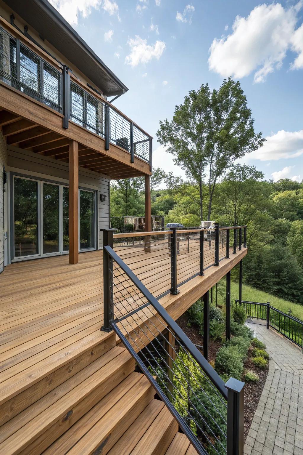 A deck that beautifully merges rustic charm with modern design.