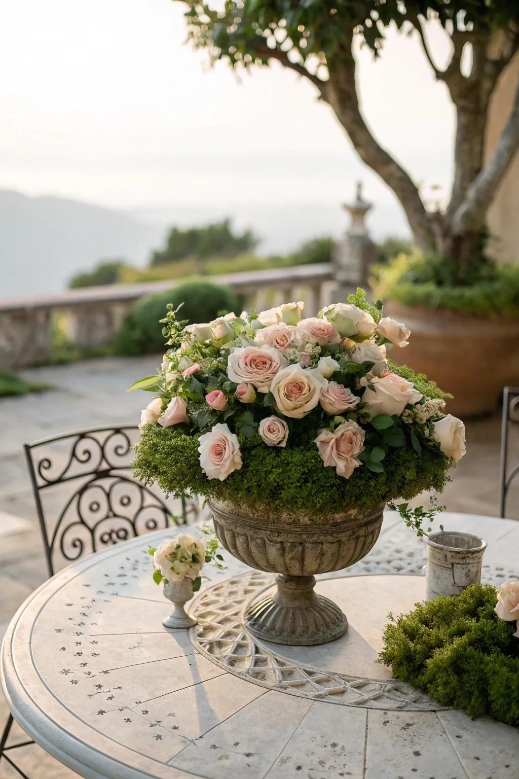 Sun jewel focal pieces brighten any exterior dining arrangement.