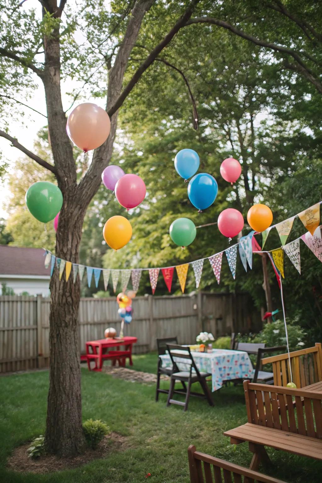 Spheres and streamers fashion a jovial and ecstatic atmosphere.