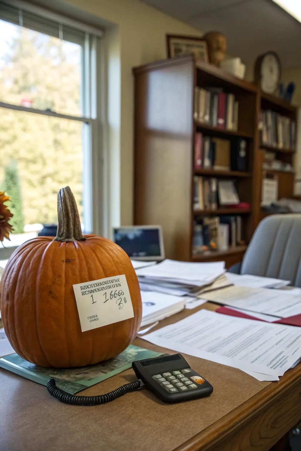 A prescription label adds a clever twist to this pumpkin.