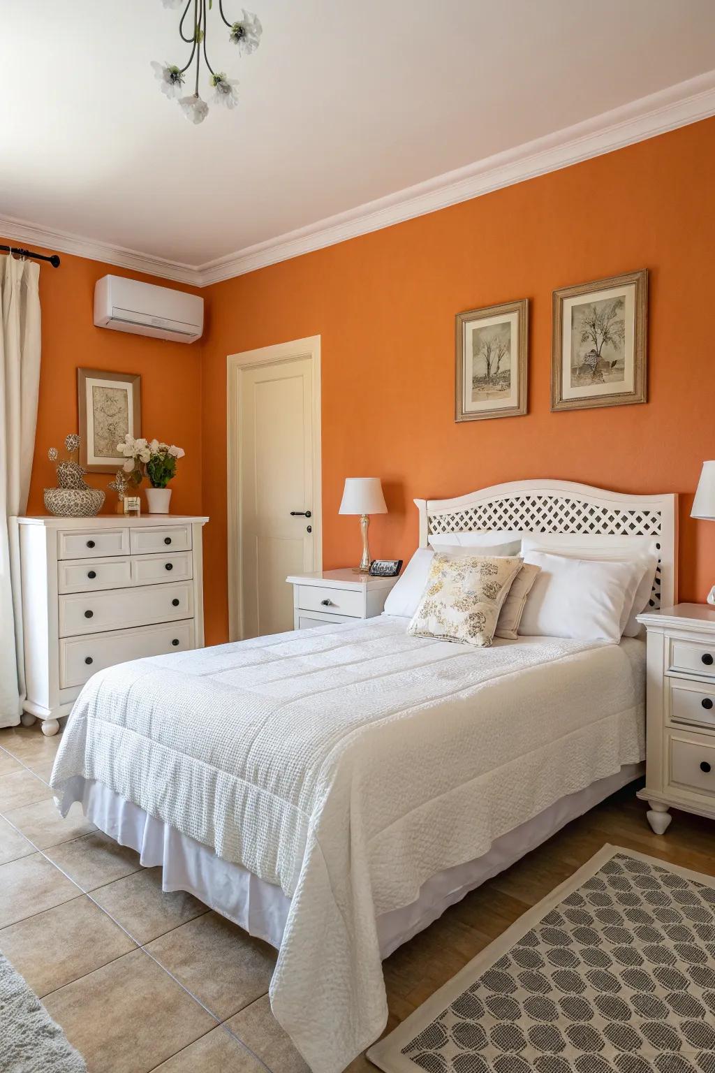 Orange and white create a fresh and modern atmosphere.