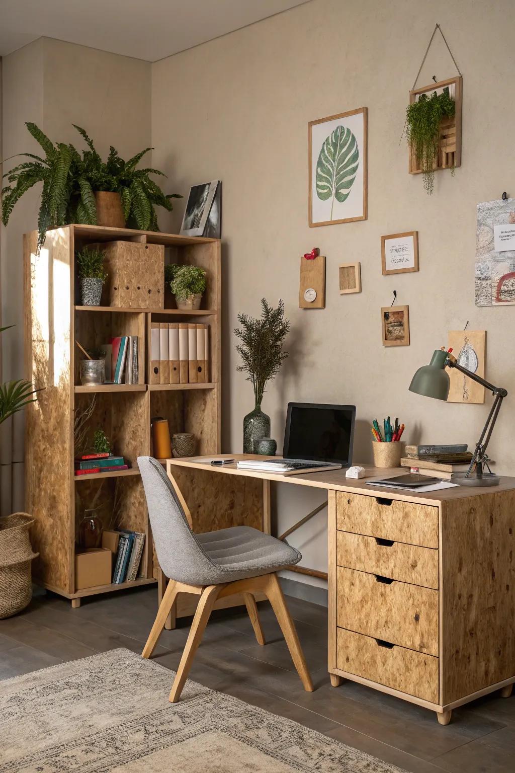 Multi-functional plywood furniture adapts to any space.