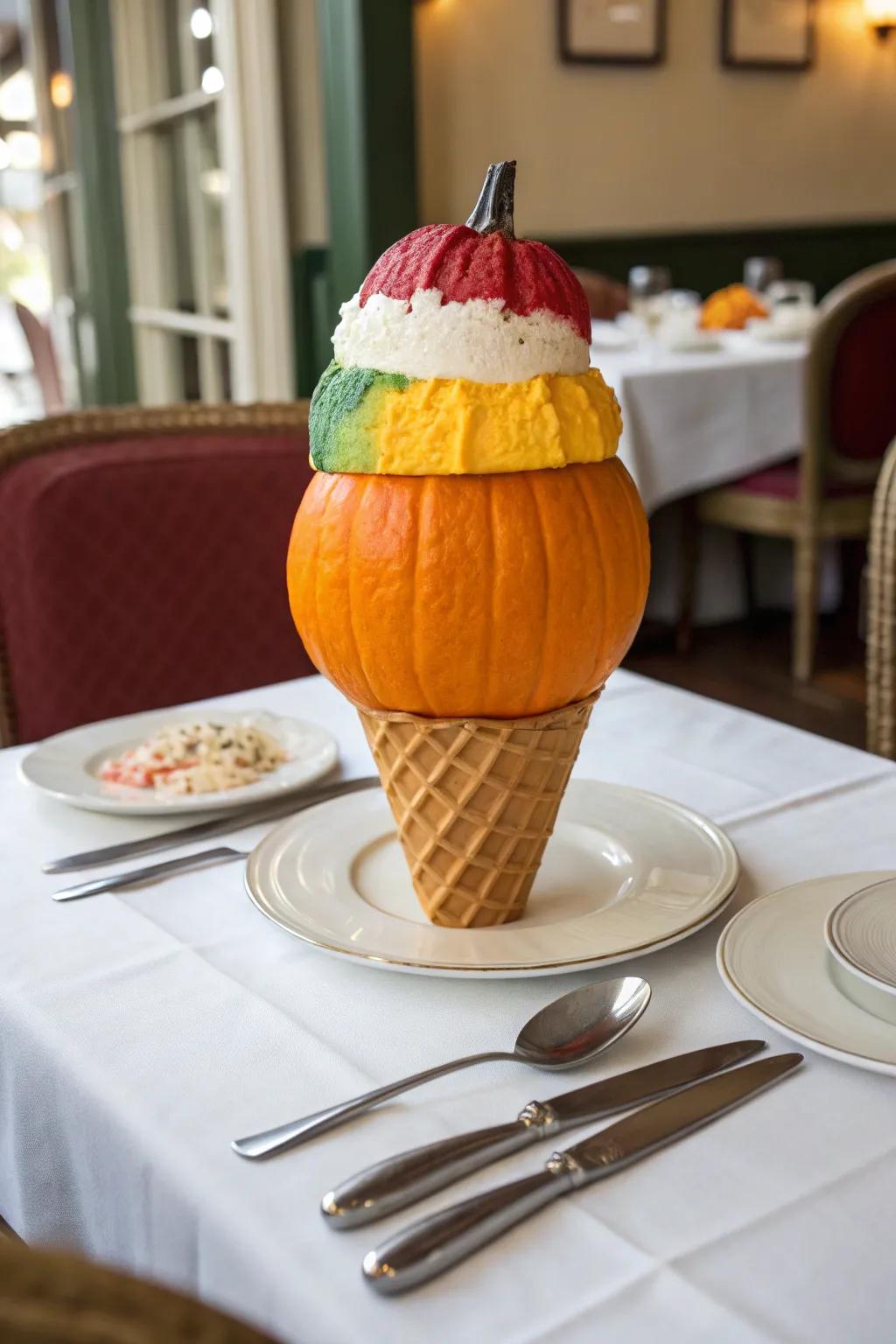 Food-themed pumpkins are a delightful twist for any contest.