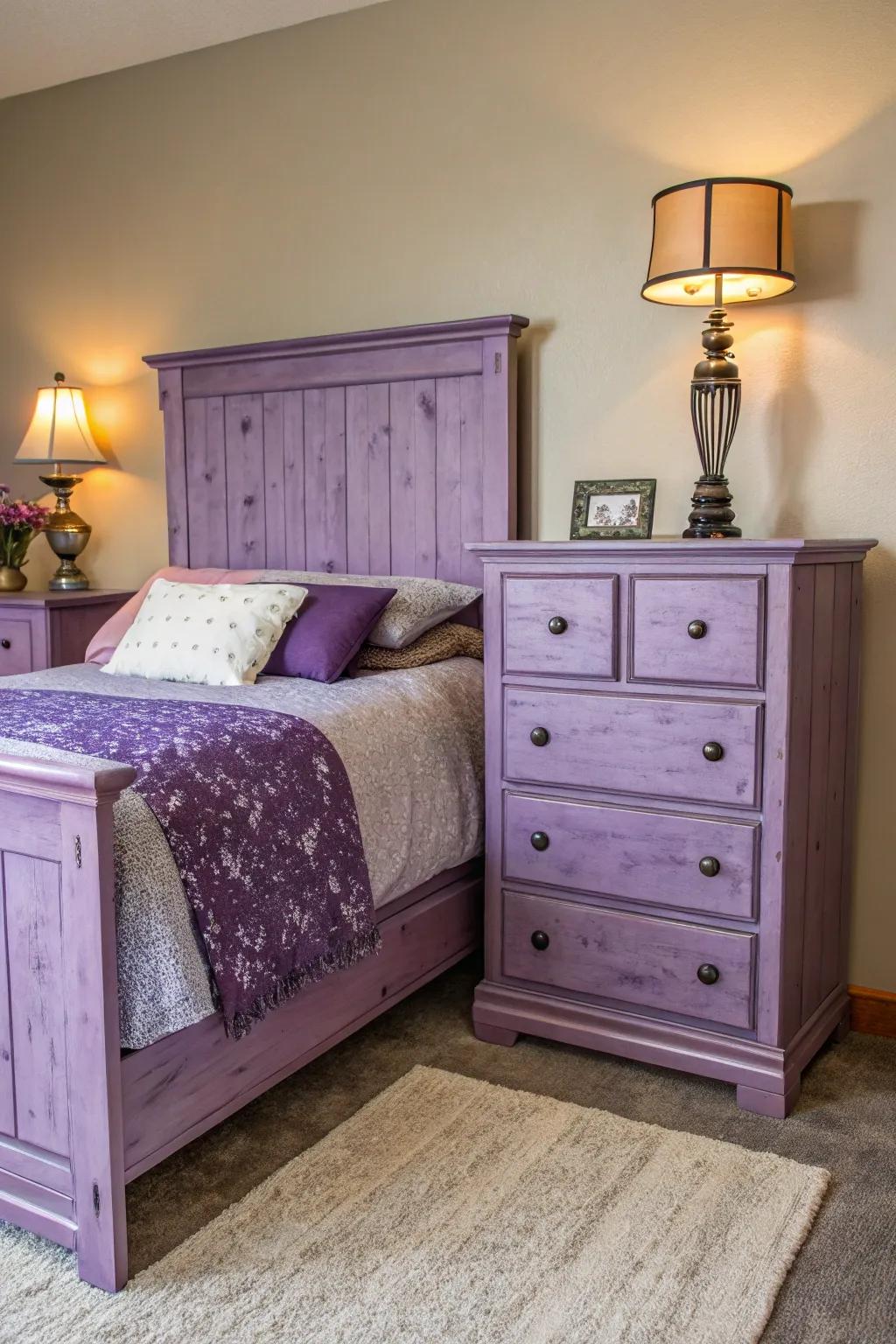 Purple wood stains add a unique and surprising touch.