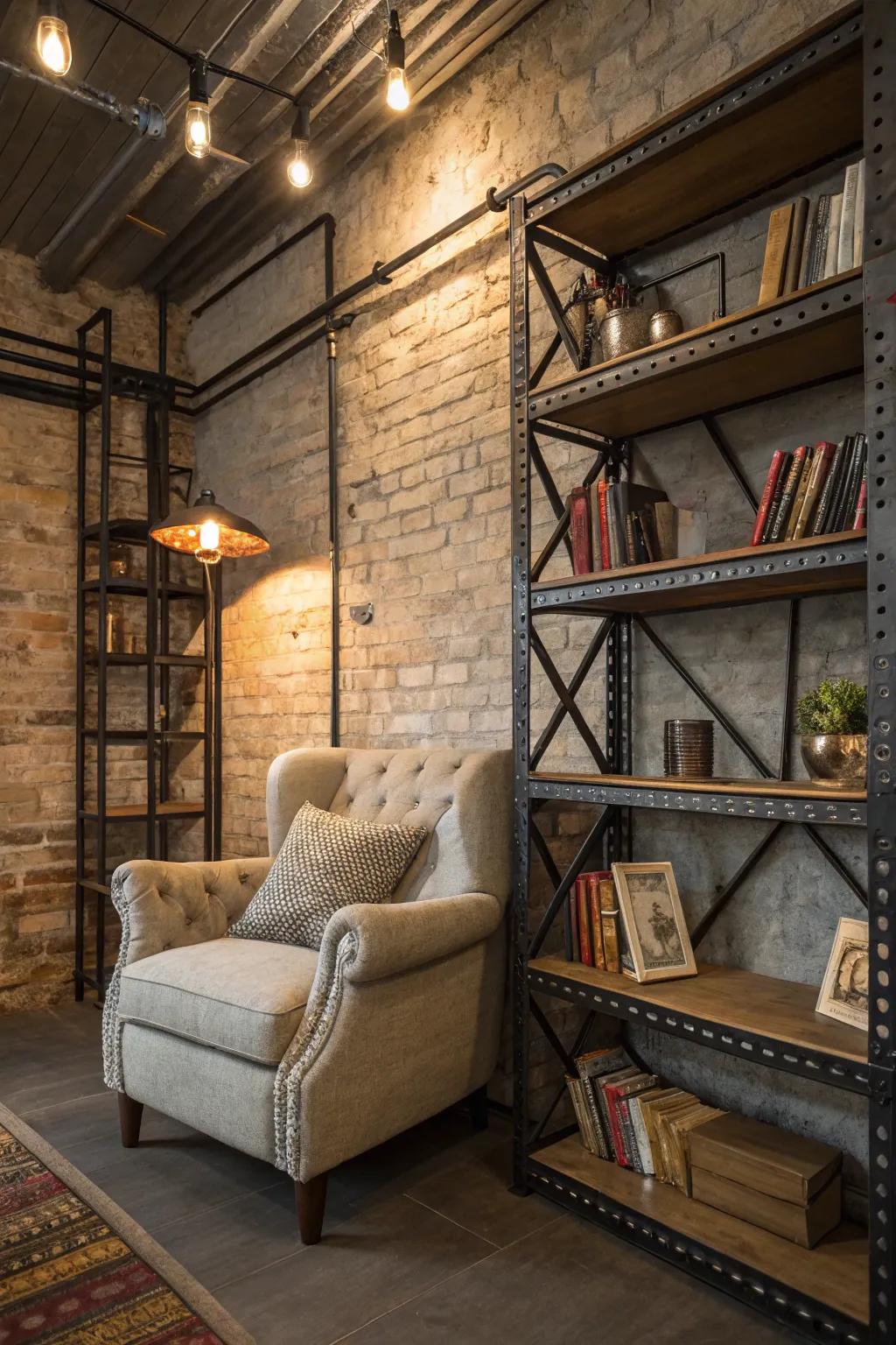 An industrial reading nook with a cozy twist.