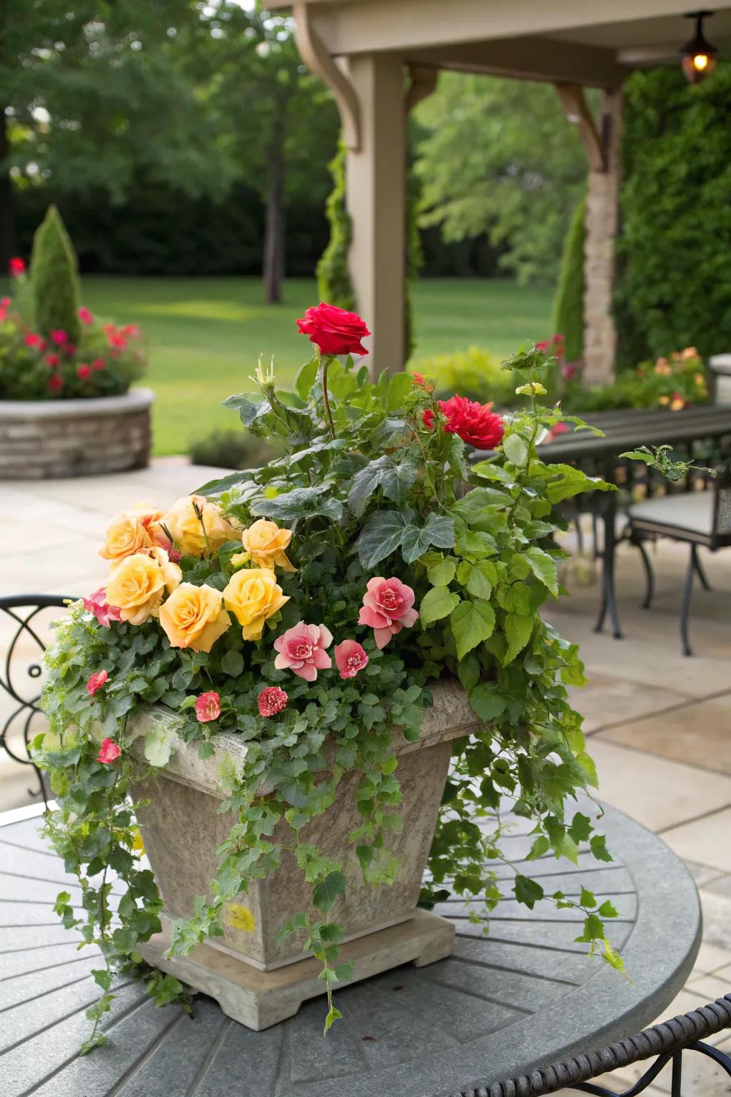 Garden Inside with Planter and Roses