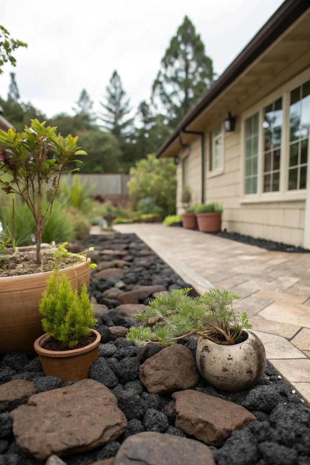 Lava rock adds bold texture and color to patio spaces.