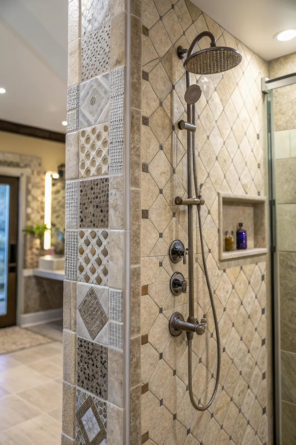 Texture adds depth and interest to a standup shower.