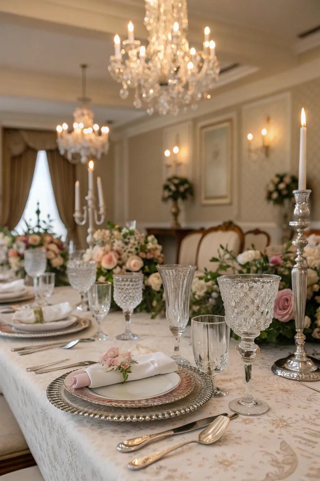 Vintage glassware adds a nostalgic touch to wedding decor.