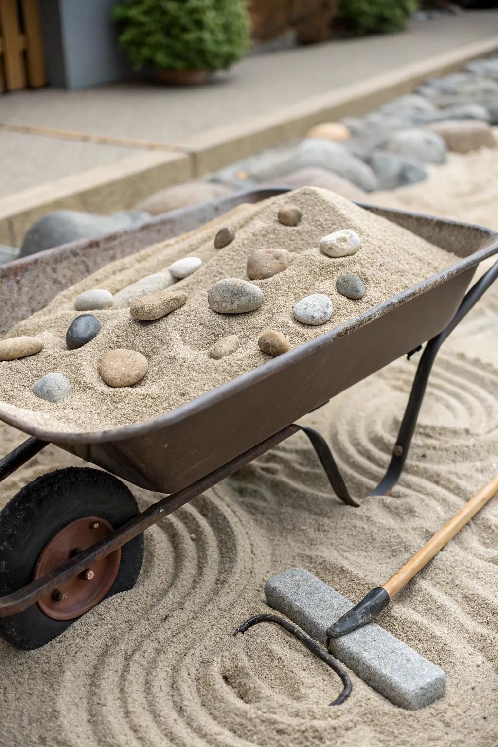 Find peace in a wheelbarrow-turned-zen garden.