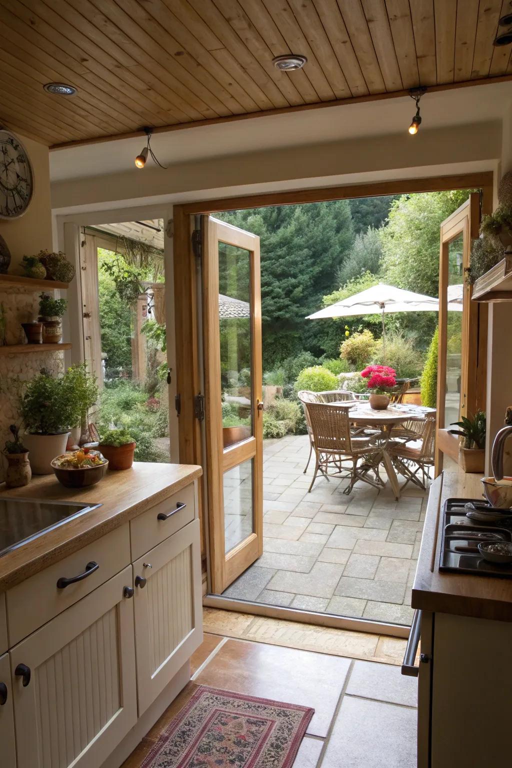 Connecting the kitchen to the outdoors enhances light and accessibility.