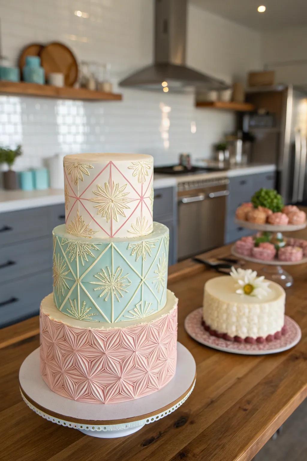 Contemporary geometric patterns in buttercream