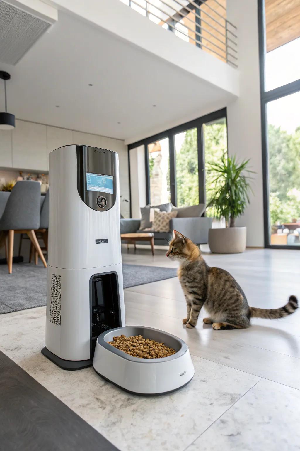 Integrate technology into your cat's dining routine with a smart feeding station.