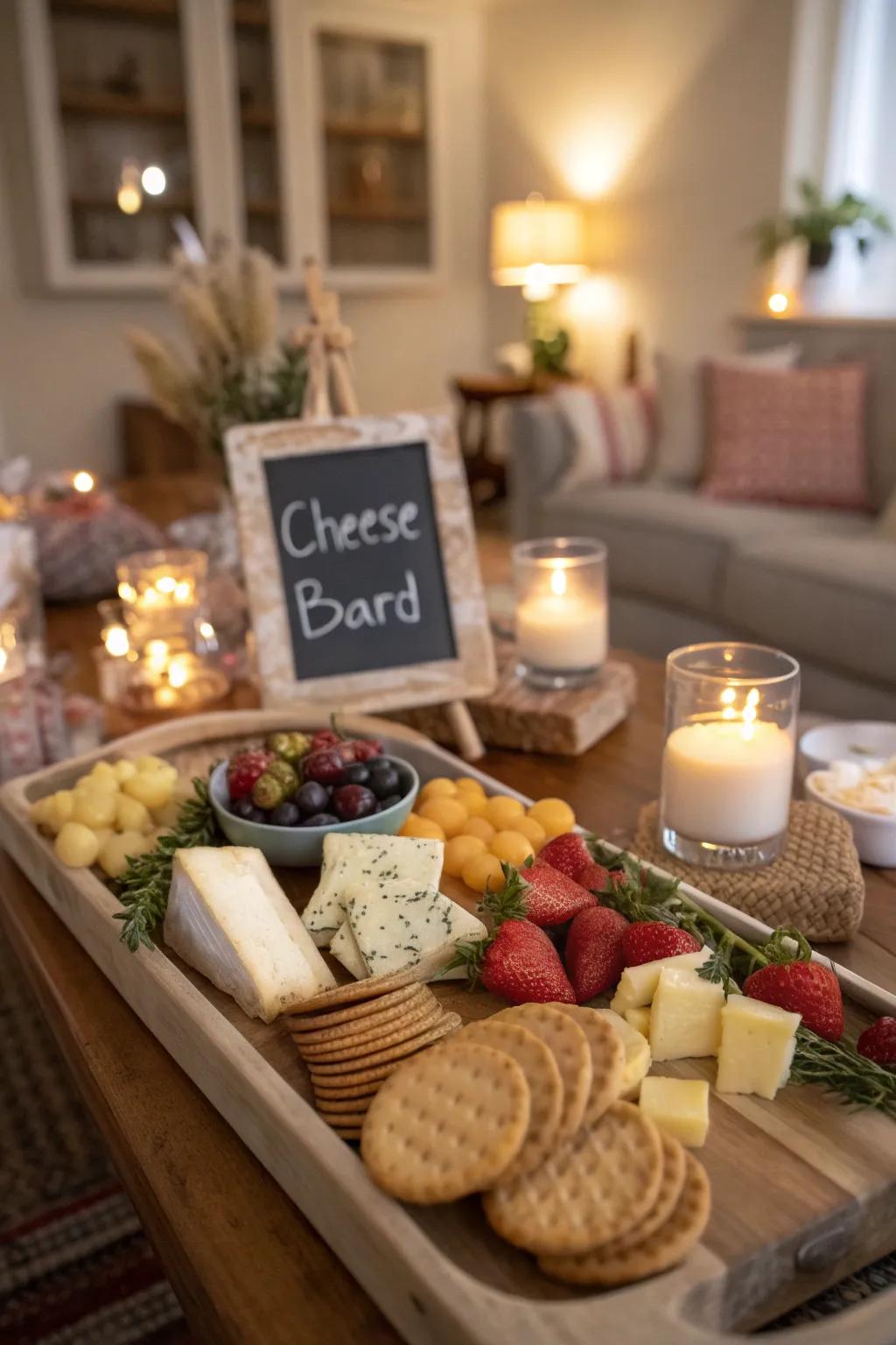 A cheese board featuring personal touches.