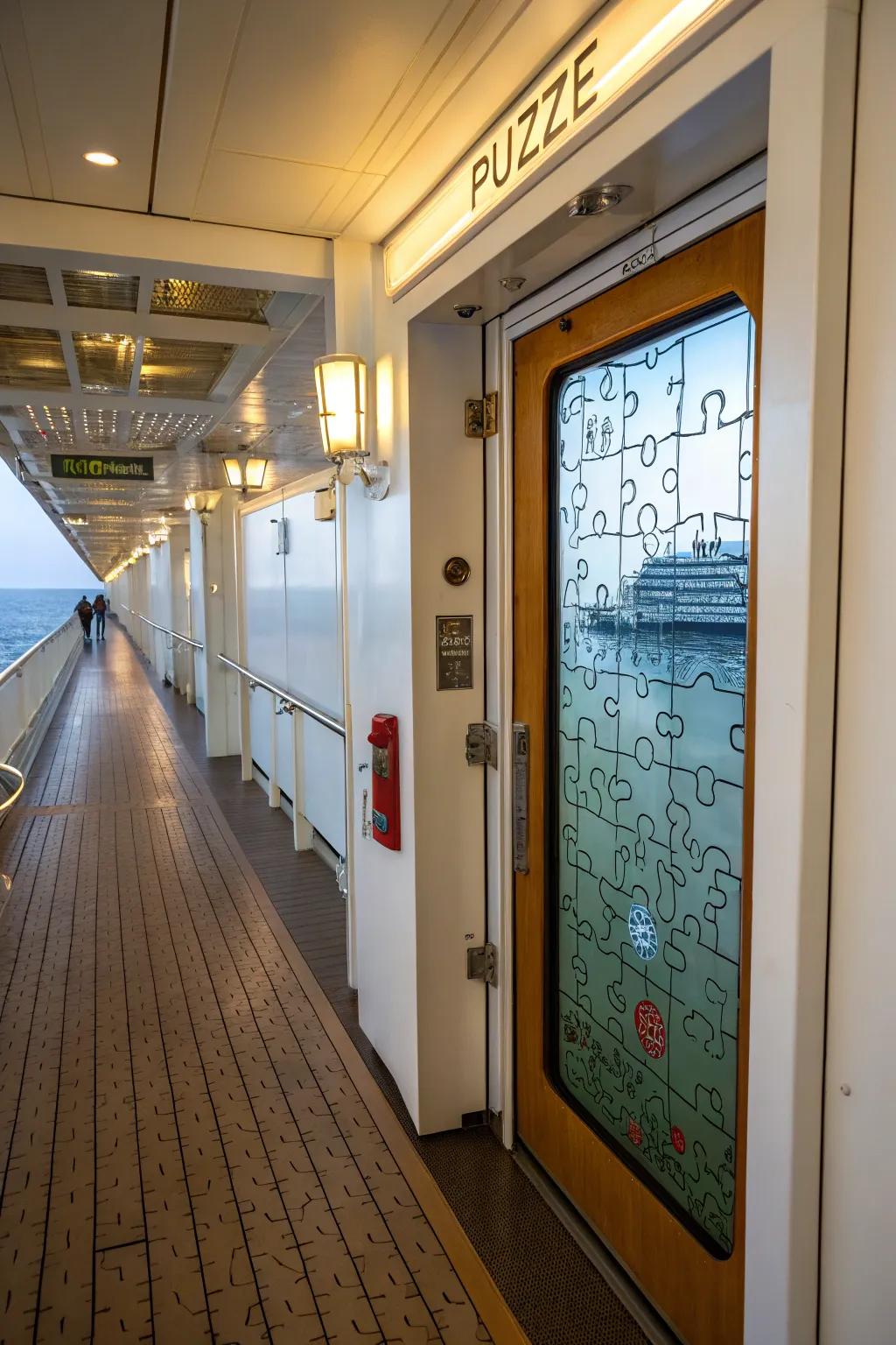 Create interactive fun with a puzzle-themed cruise door.