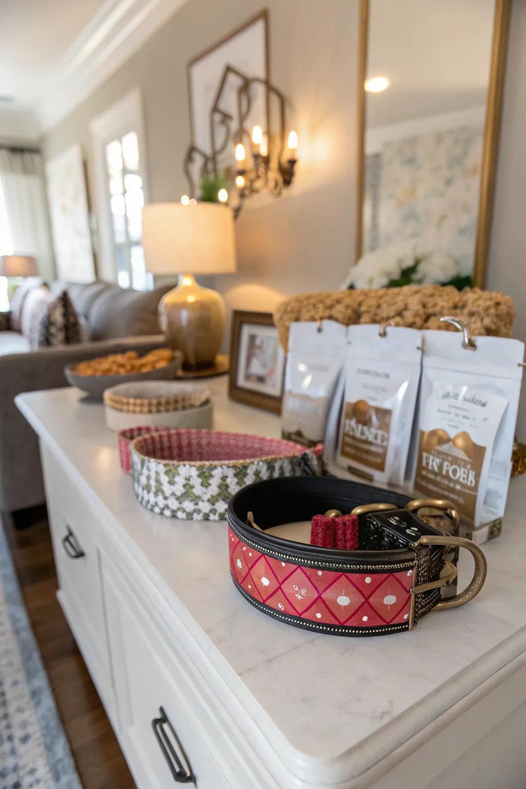 Collars and snacks for a fashionable flair.