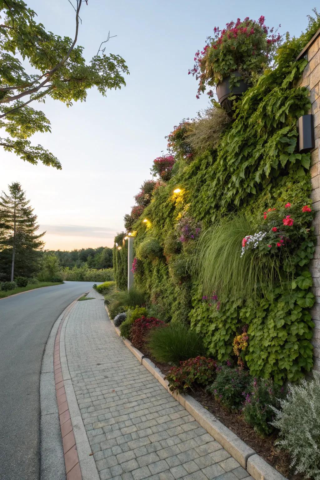 A vertical garden infuses layers and texture to the berm.