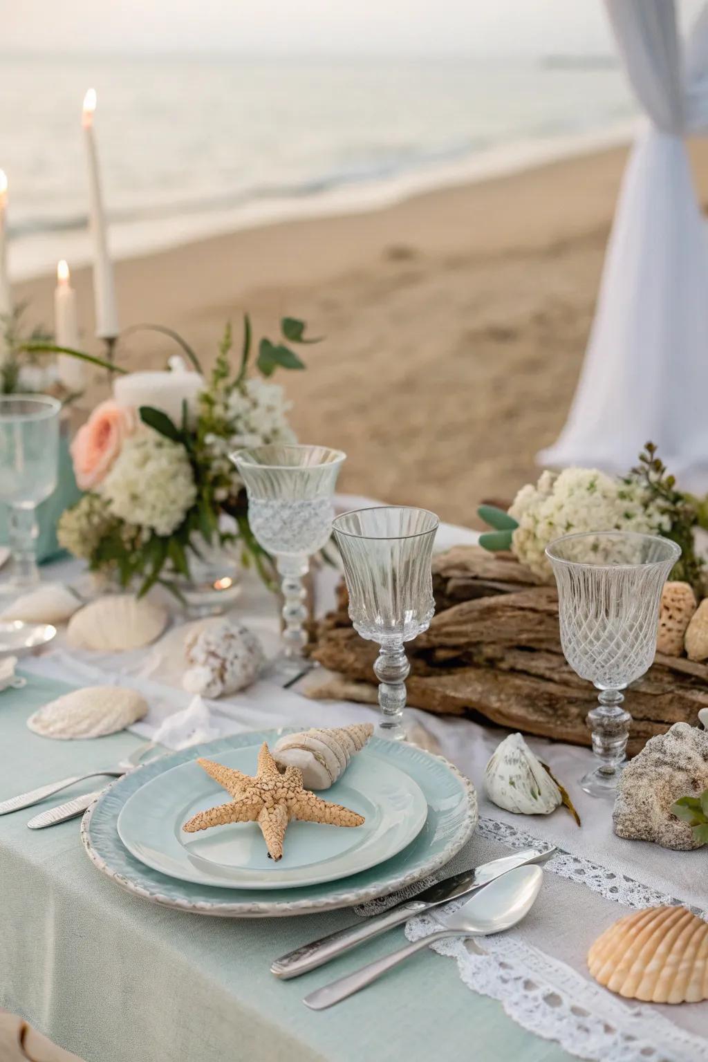 Shell accents bring seashore sophistication to the table setting.