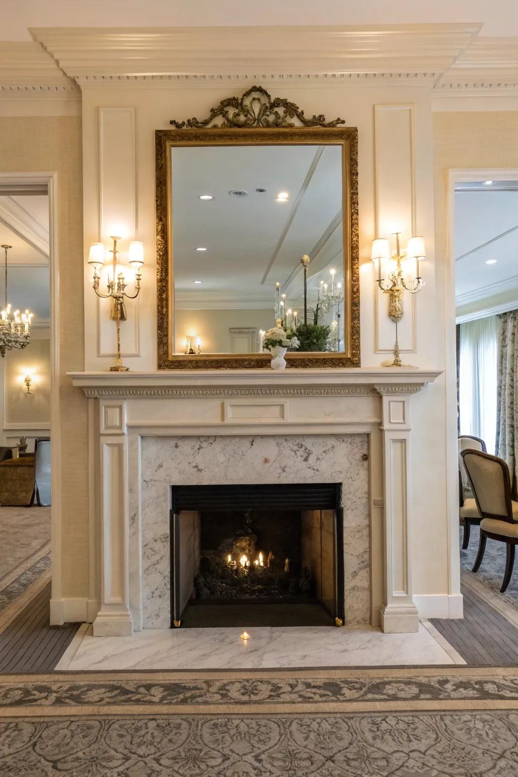 Add glamour with a mirror backdrop in your fireplace.