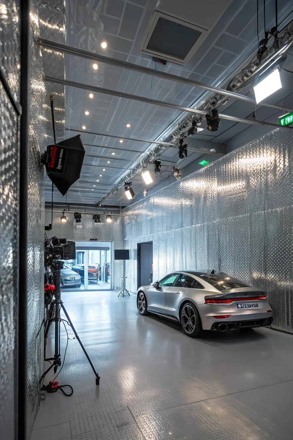 Futuristic silvers for a high-tech garage.