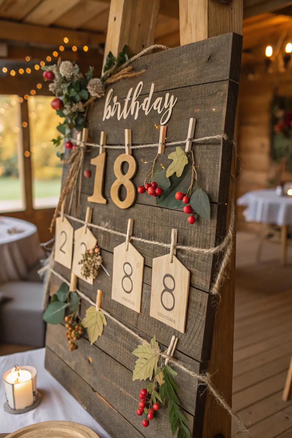 A cordial countryside-themed birthday display with snug allure.