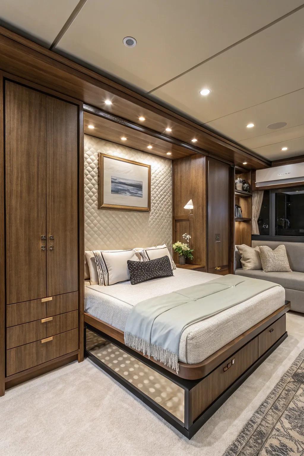 Understated luxury in a room with a Murphy bed, exuding sophistication and style.