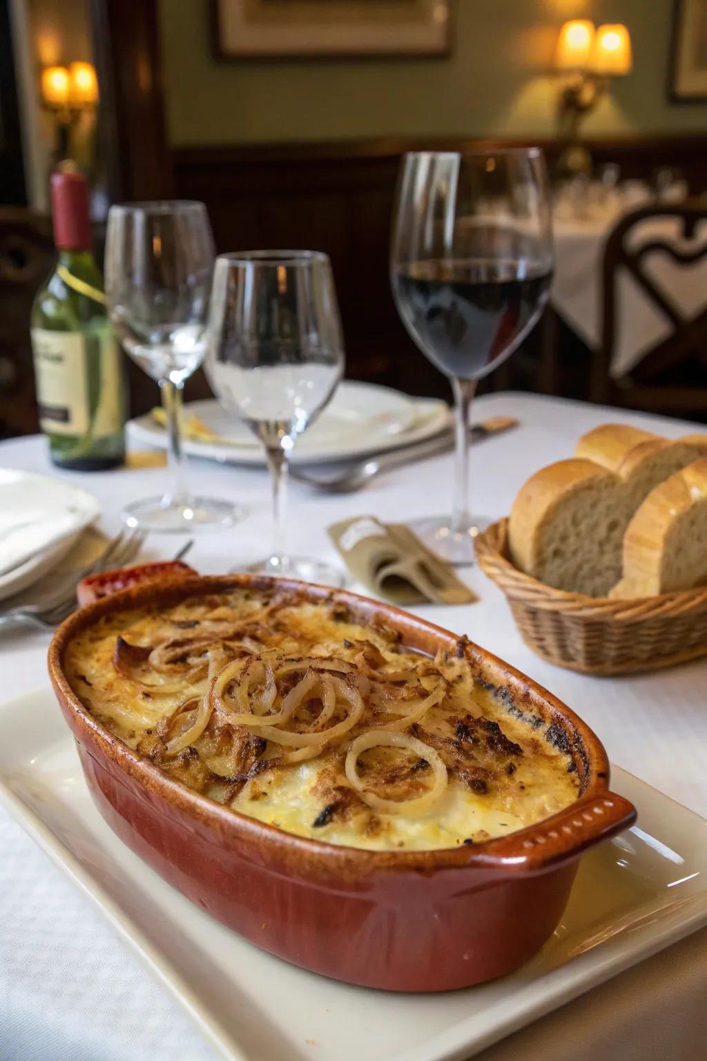 French onion turkey casserole is a delightful fusion of flavors.