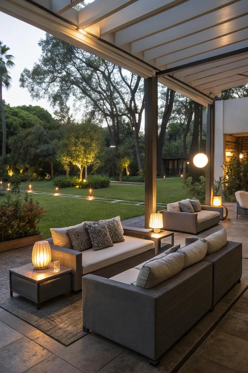 A cozy outdoor lounge perfect for relaxation and entertaining.