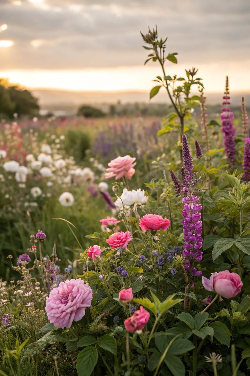 Sun jewels intermingle with undomesticated blossoms, fashioning a vibrant botanical amalgamation.