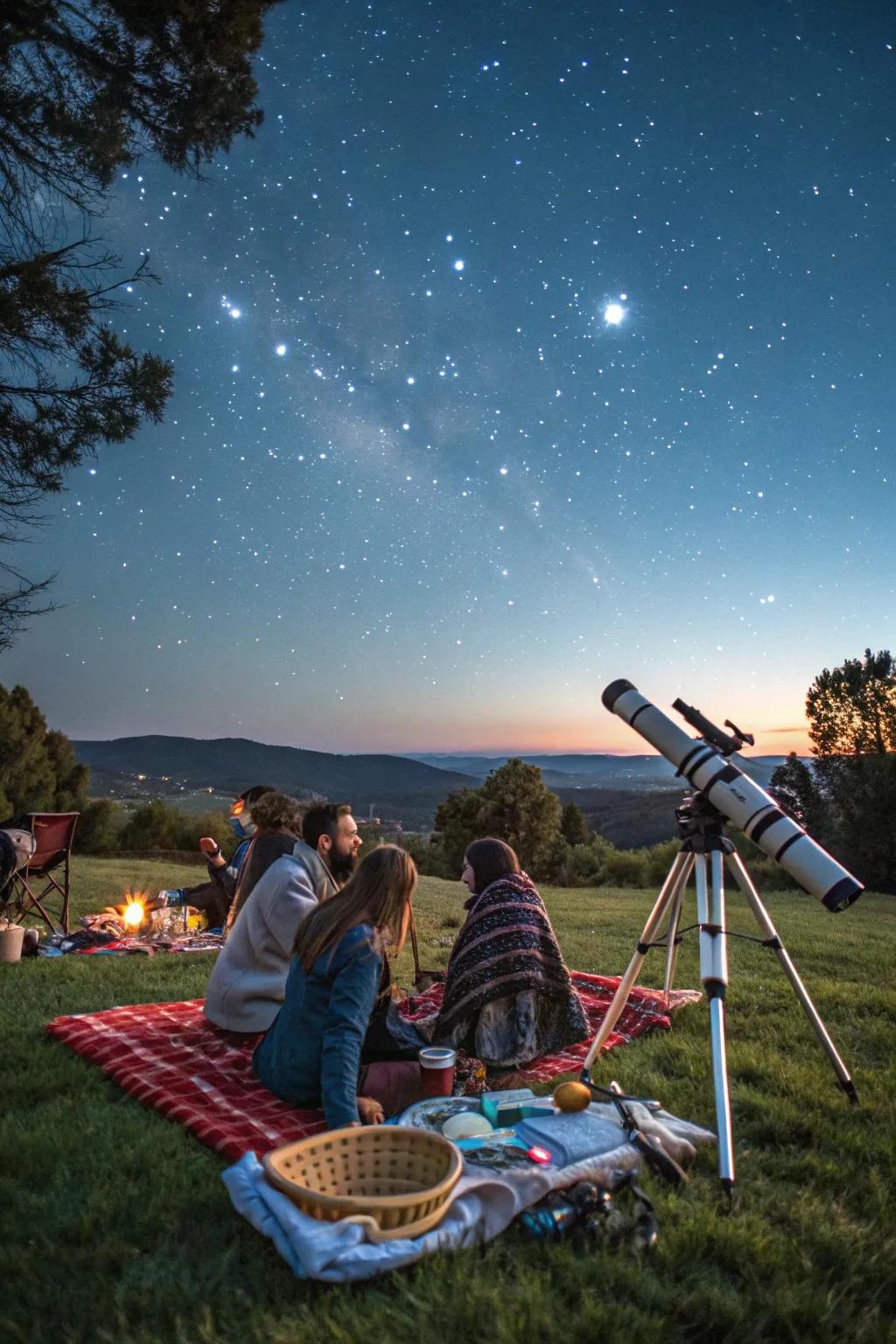 Gaze at the stars during a peaceful picnic night.