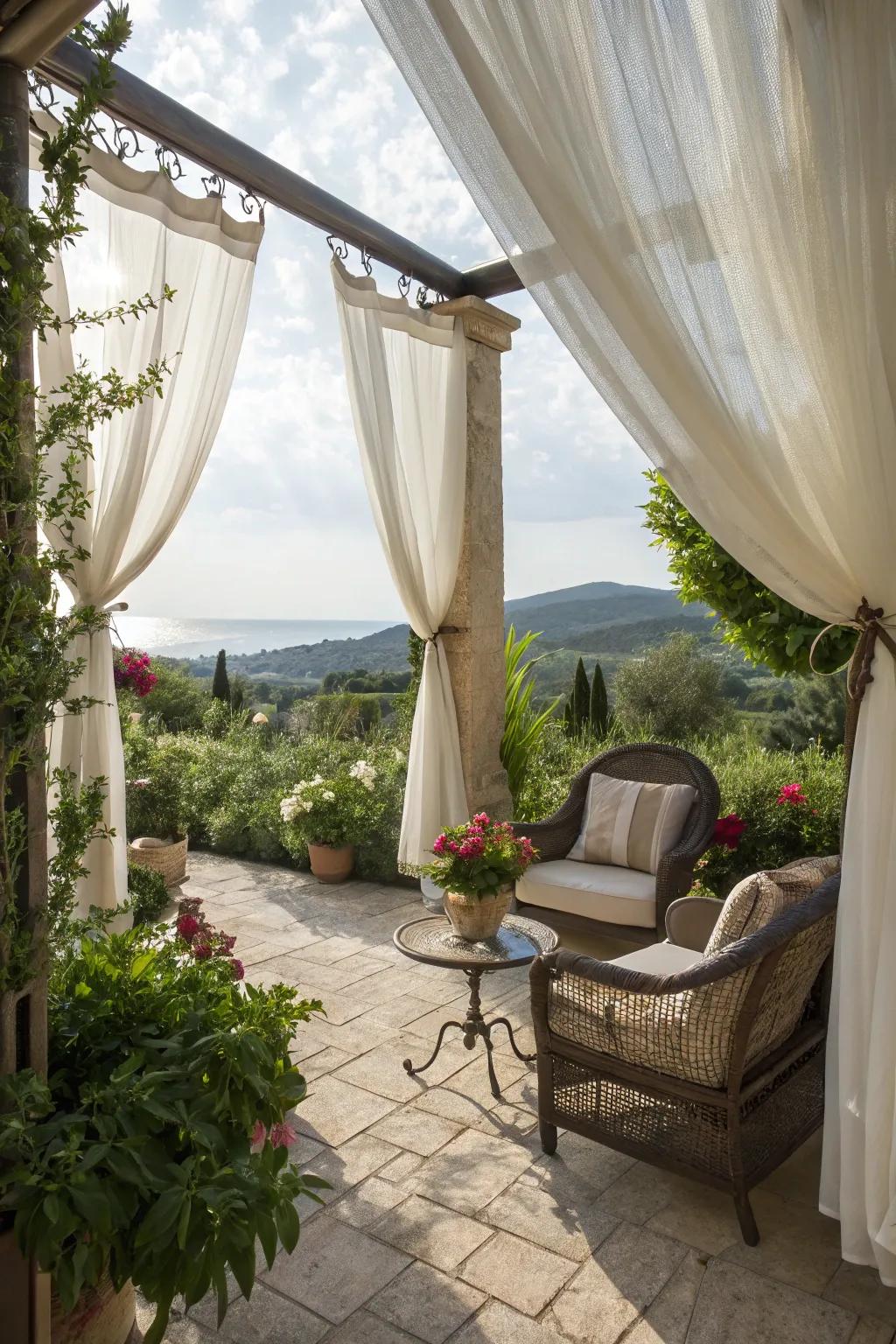 Outdoor curtains add privacy and a touch of elegance.